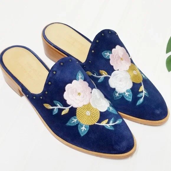 Soludos x Anthropologie Jardin Embroidered Suede Leather Mules 10 - Picture 8 of 8